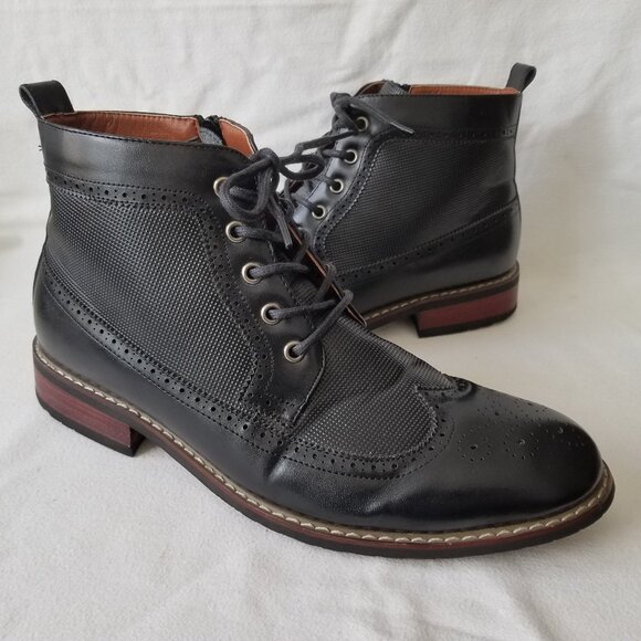Ferro Aldo Boots Mens 9 - Michael Wing Tip Brogue Ankle - Black - Picture 1 of 8